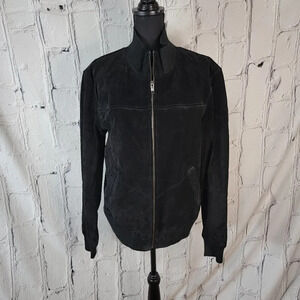 SUEDE Leather Jacket‎ Banded Cuffs Interior Pockets Classic Fit High Neck Sz M